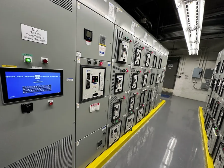 Eaton main switchgear assembly fed from Transformer 1 at 480 volts