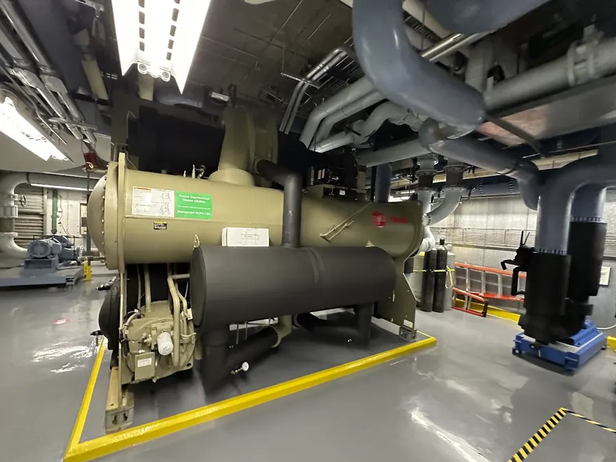 Trane CenTraVac water-cooled chiller in the central mechanical plant